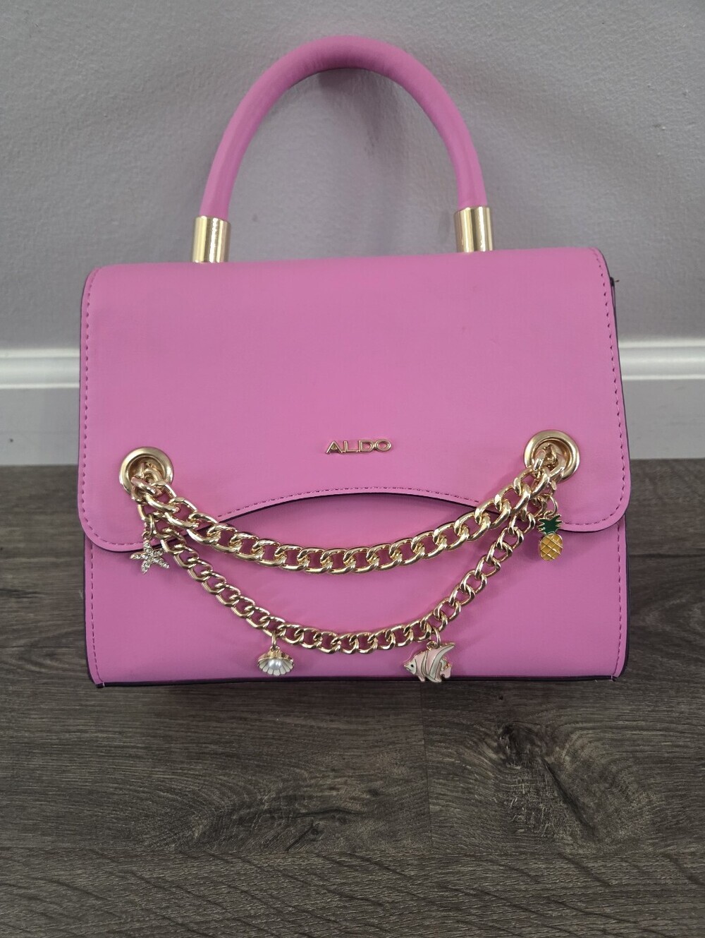 ALDO Pink Handbag With Gold Chain And Beach Themed Charms NEW
